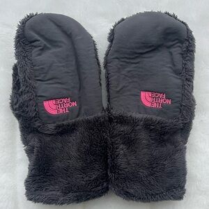 Girls North face mittens Grey with pink Size L (or XS women)